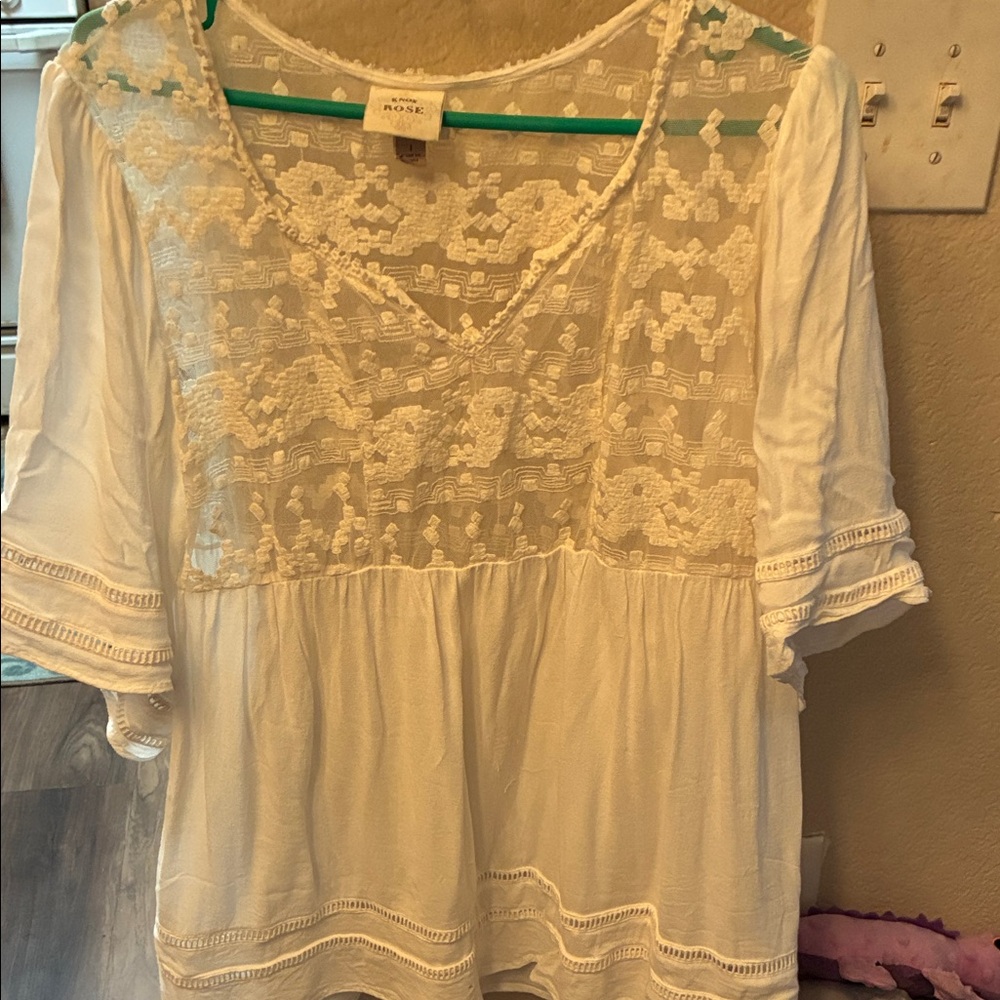 Knox Rose Cream Lace Accent Blouse
